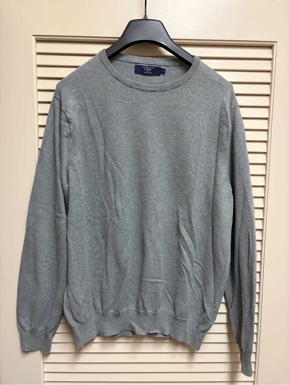 J Crew Sweater Mens XL Gray Cotton Cashmere Crewneck Knit Pullover Preppy